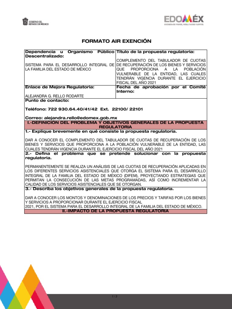 Formato AIR Exencion | PDF | Estado (política) | Trabajo Social