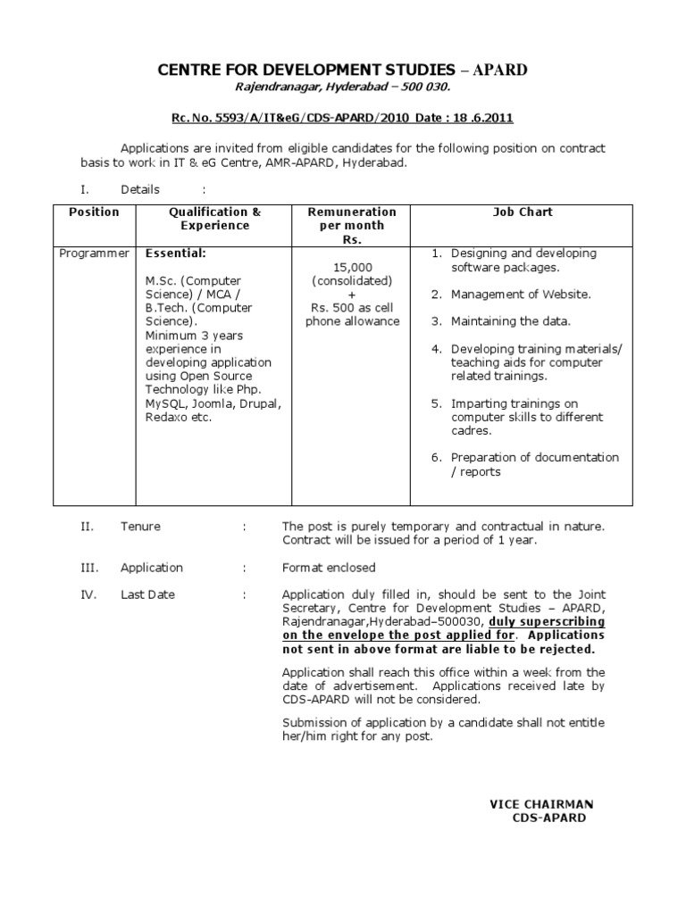 Contract Programmer Job Opening | PDF