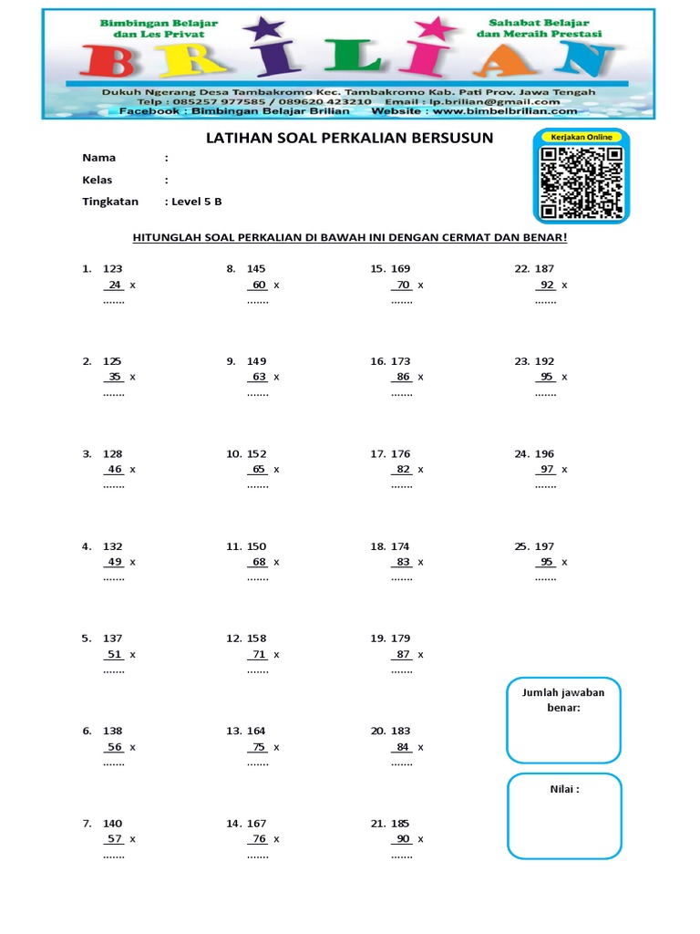 Soal Perkalian Bersusun Level 5 B | PDF