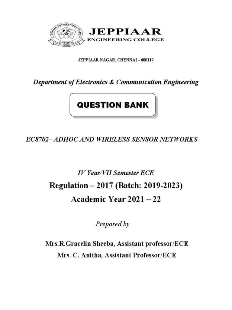Ad Hoc & Wireless Sensor Networks Question Bank | PDF | Wireless Ad Hoc ...