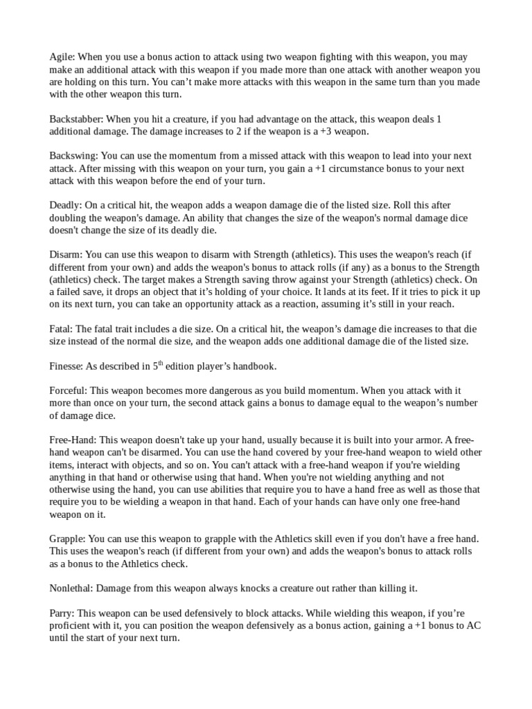 PF2E to 5E weapons PDF Gaming Entertainment