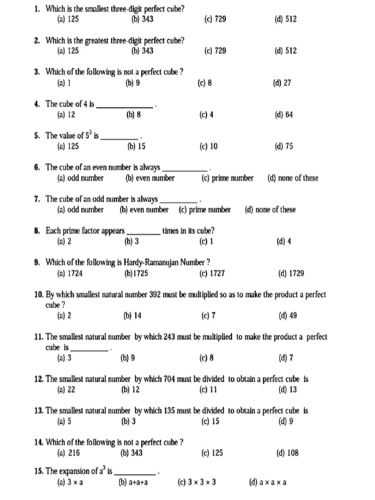 Sept 3 8th HW Cubes Abd Cube Roots | PDF | Algebra | Mathematical Objects