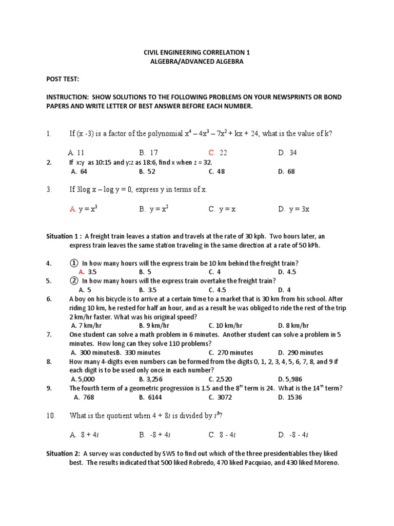 Algebra and Advanced Algebra Assignment | PDF | Mathematics | Algebra