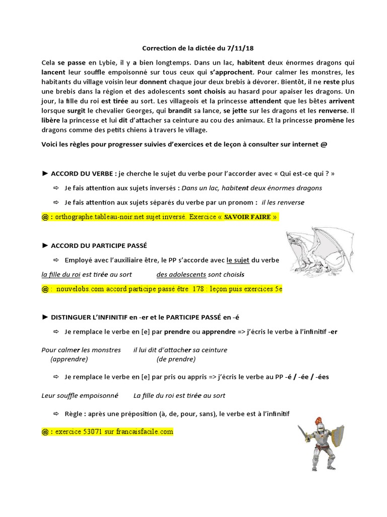 Exercice Participe Passé : 5ème Avec Correction Dictée Corrigée Avec Internet | PDF | Verbe | Syntaxe