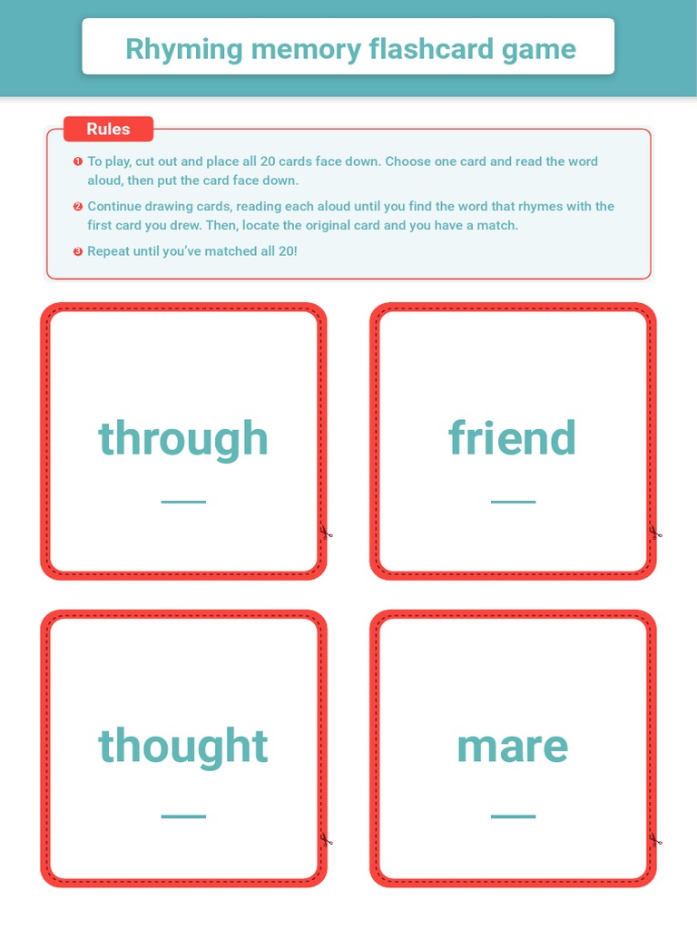Rhyming Memory Flashcard Exercise PDF Flashcard Learning