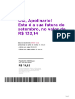 Fatura de cartão de crédito de R$ 132,14 com vencimento em 09 SET 2022