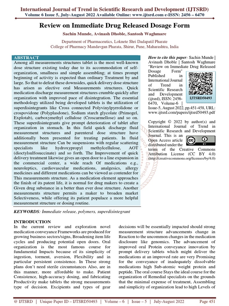 Conventional Release Dosage Form