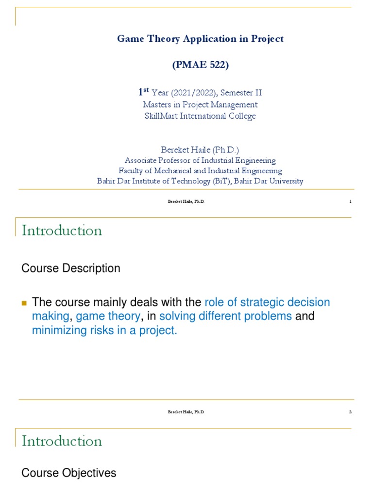 Game Theory in Project Management | PDF | Game Theory | Mathematical ...