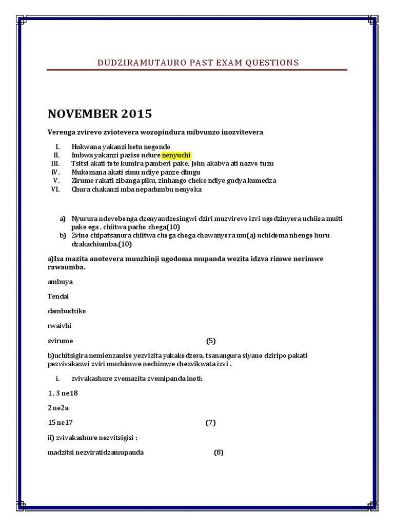 A level paper 2 shona past exam questions pdf