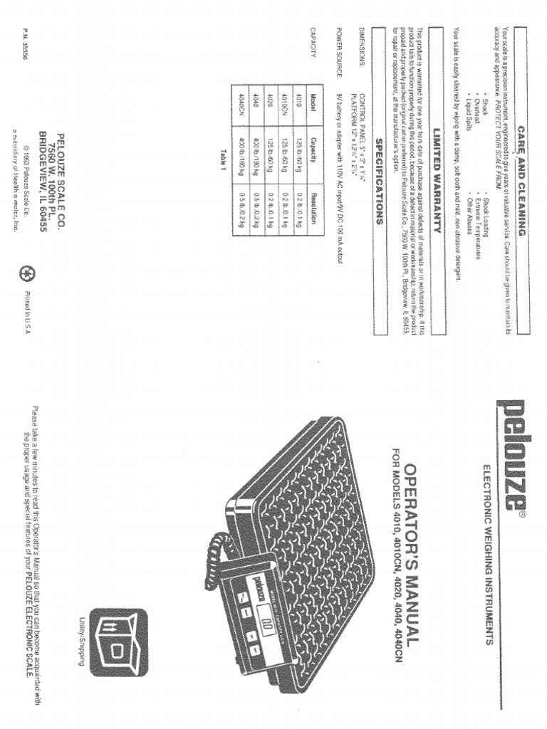 Pelouze 4010 4010CN 4020 4040 4040CN Electric Weighing Instrument ...