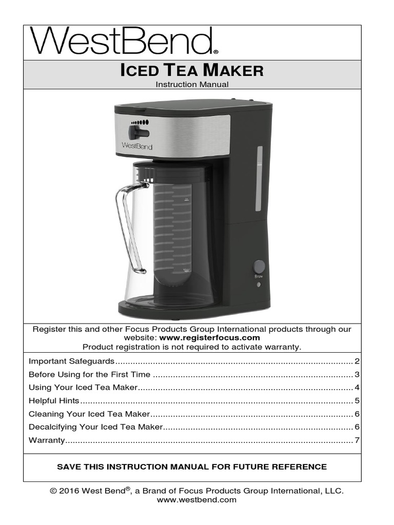 WestBend L5738 Iced Tea Maker Instruction Manual EN PDF