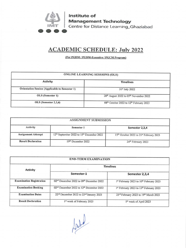 Academic Schedule July PDF