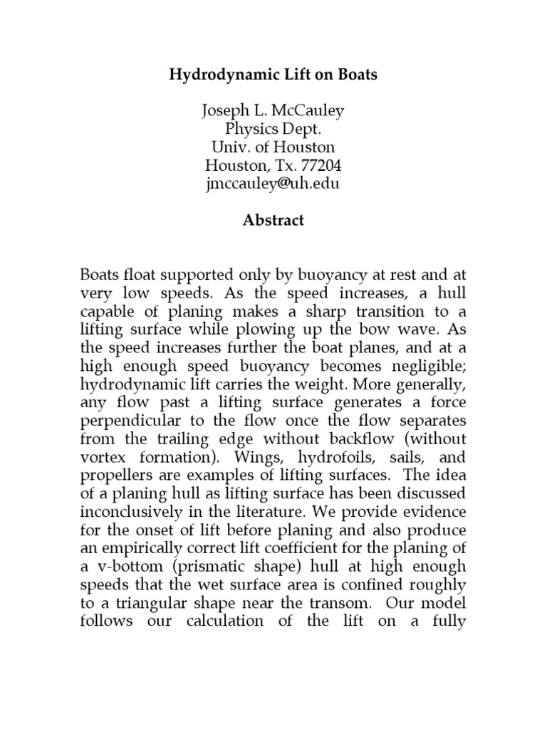 Hydrodynamic Lift On Boats PDF