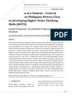 Effectiveness of A Student - Centered Instruction On Philippine History Class in Developing Higher Order Thinking Skills HOTS