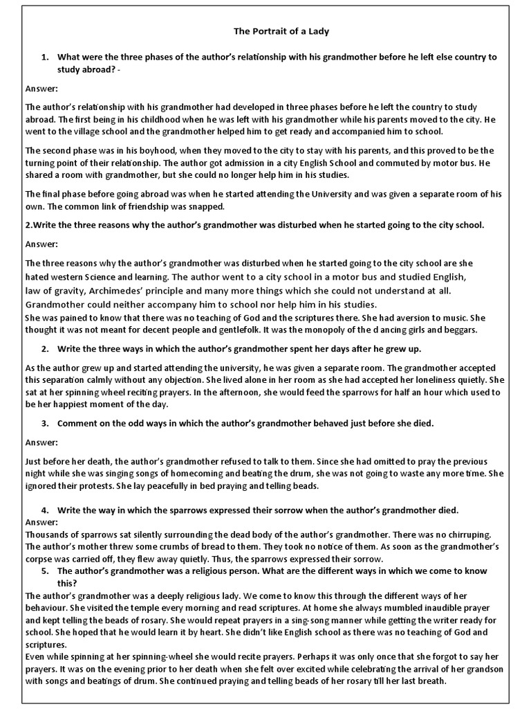 11 - The Portrait of A Lady - Question N Answer | PDF | Prayer | Rosary