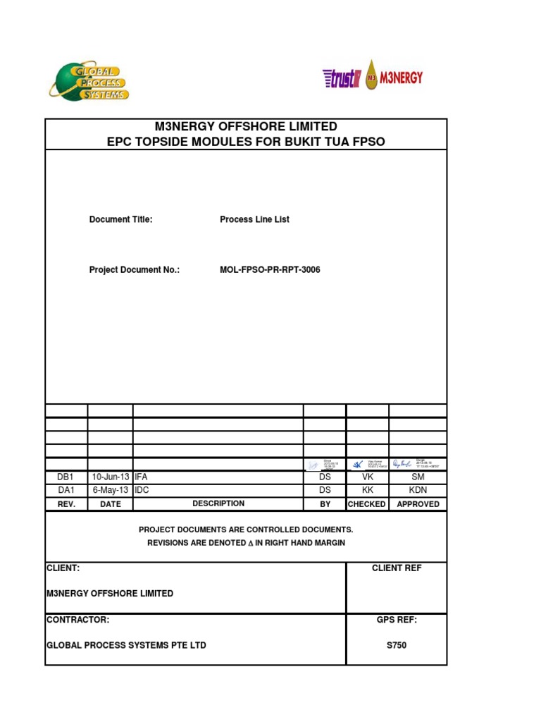 Process Line List for Bukit Tua FPSO | PDF | Pipeline Transport | Water