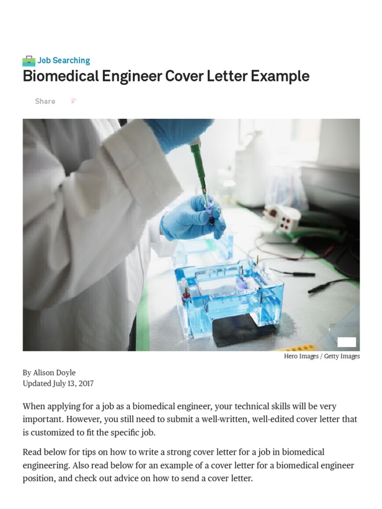 cover letter about biomedical engineer