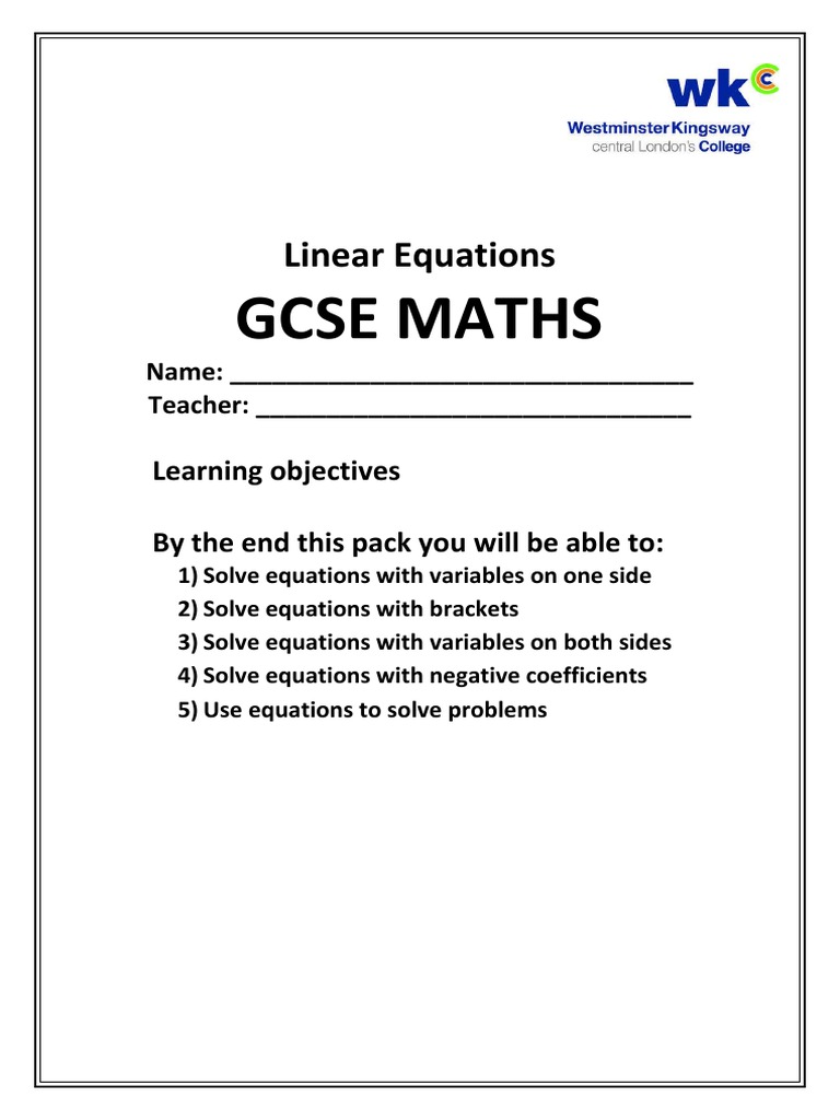 Linear Equations | PDF | Equations | Elementary Mathematics