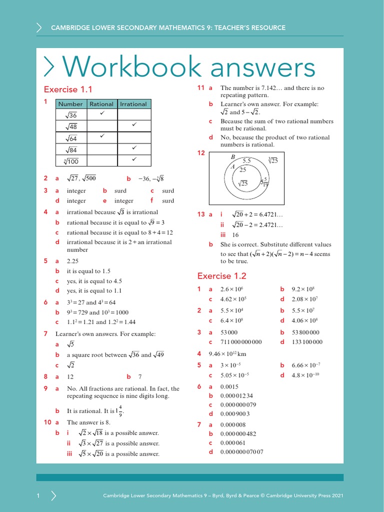 Ls Maths9 2ed TR Workbook Answers | PDF | Rational Number | Mathematics