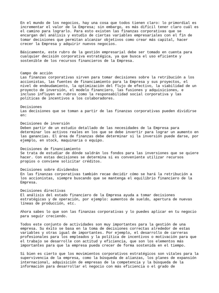 Finanzas Corporativas: Definición y Funciones | PDF | Business ...