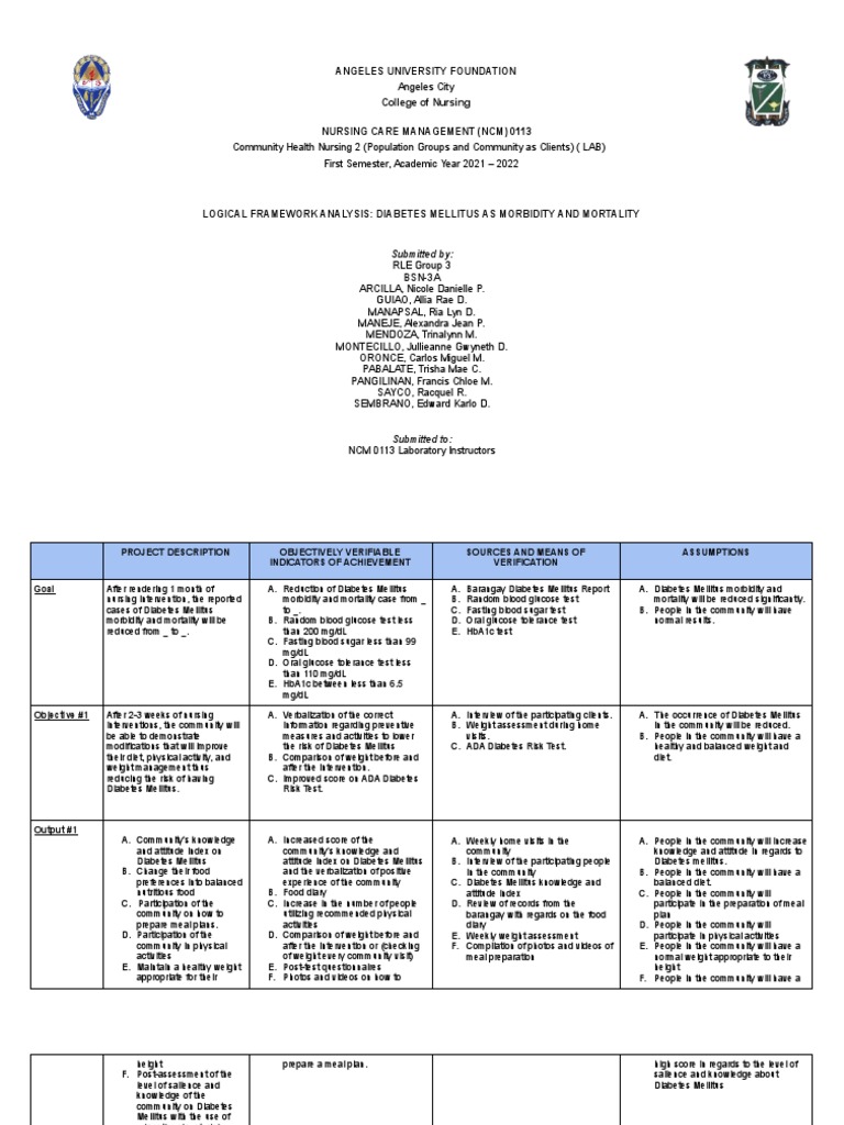 Bsn 3 a group 3 logical framework analysis pdf diabetes dieting