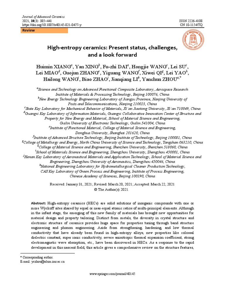 High Entropy Ceramics Resume PDF Crystal Structure Solid
