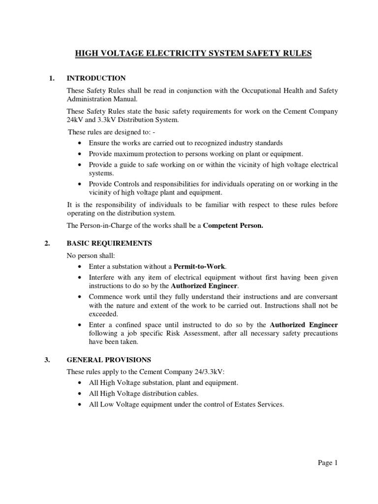 Substation Safety Manual High Voltage Safety