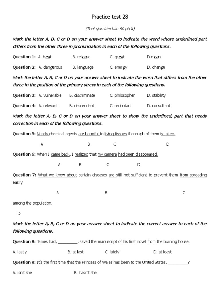 Practice Test 28 PDF Plate Tectonics Continent