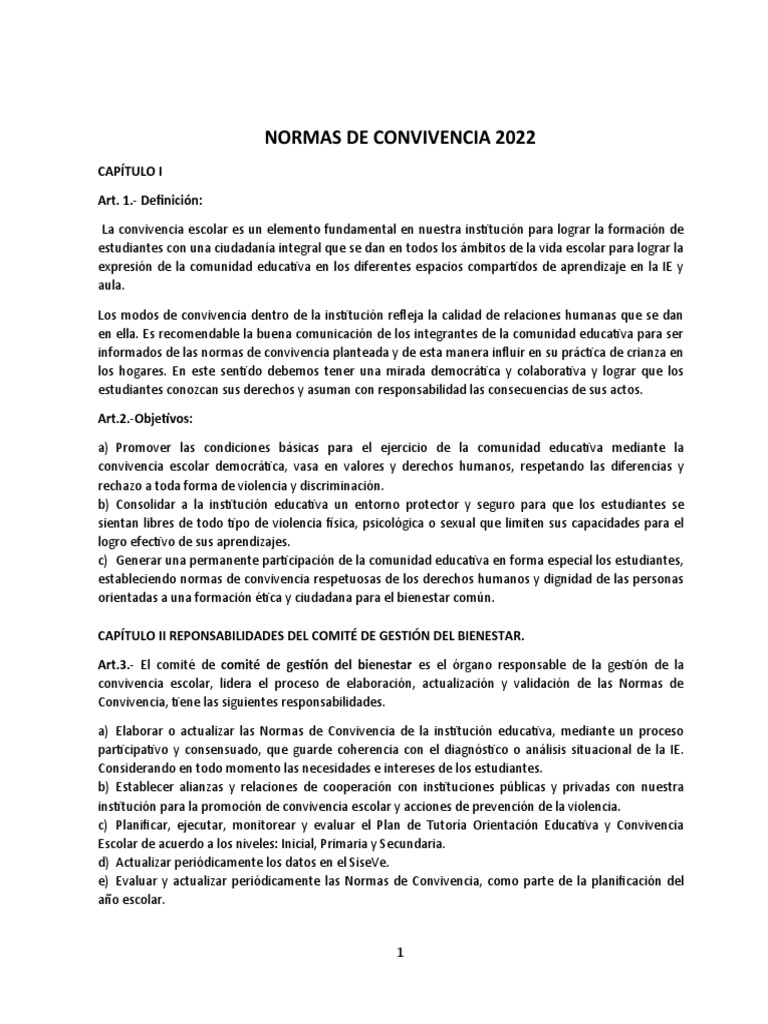 Normas de Convivencia Escolar 2022 | PDF | Salón de clases | Maestros