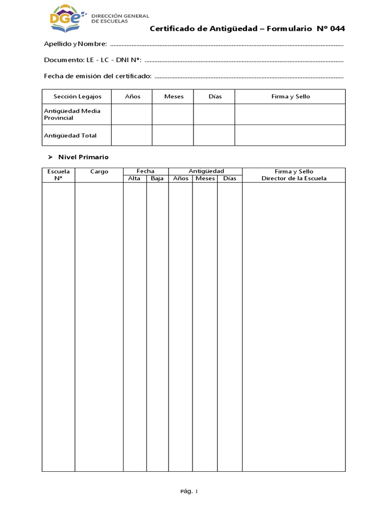 Certificado de Antigüedad - Formulario 044 | PDF | Autenticación ...
