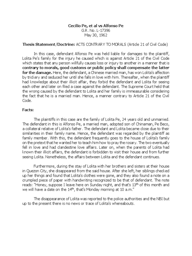 Liability for Immoral Conduct in Pe Case | PDF | Common Law | Justice