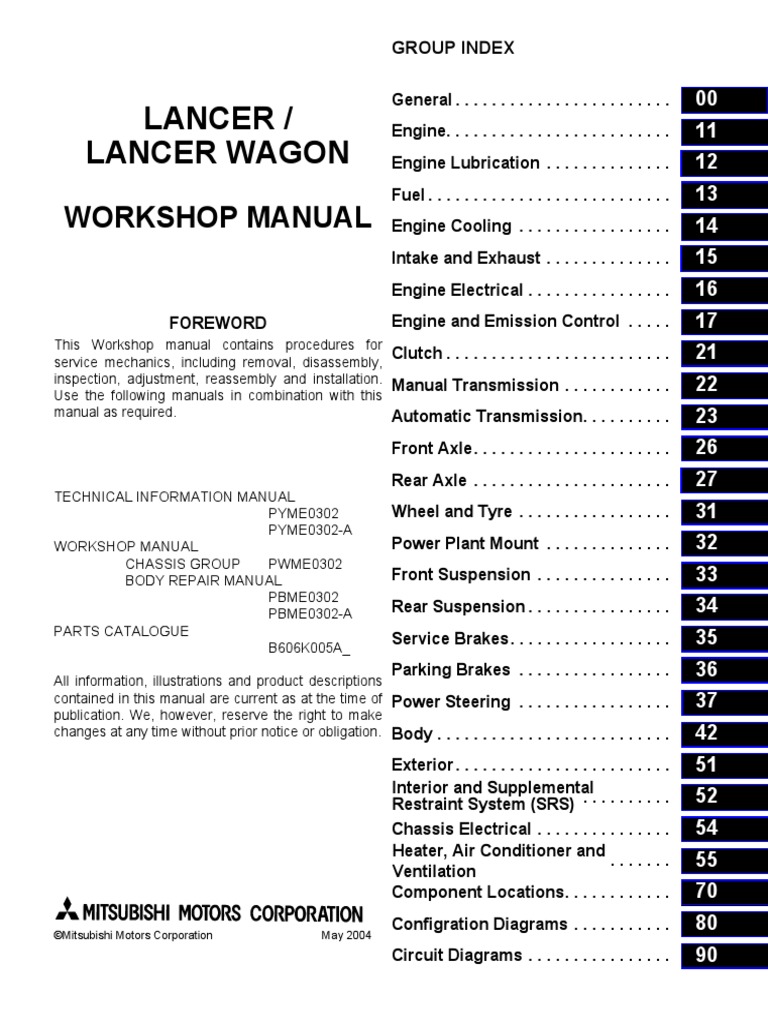 Mitsubishi Lancer 2005 Workshop Manual | PDF | Motor Oil | Mechanical