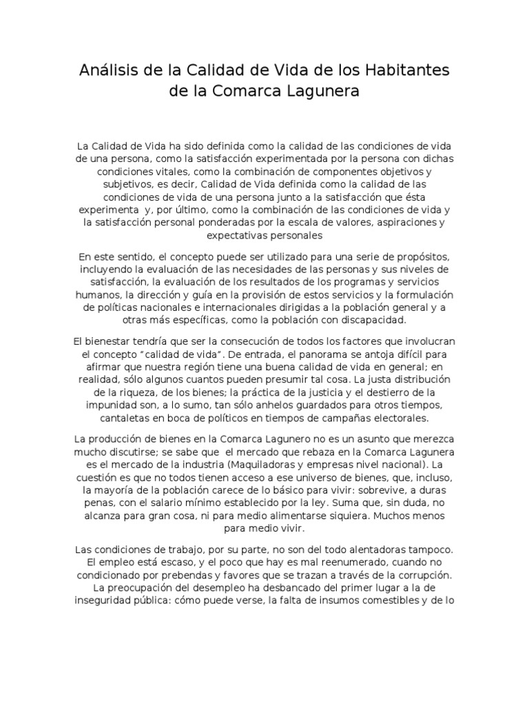 Calidad de Vida en la Comarca Lagunera | PDF | Calidad de vida ...