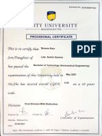 Amity University Mumbai Provisional Certificate for Aeronautical Engineering Graduate Simone Kaur