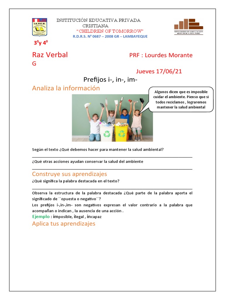 Prefijos I-, In-, Im - 3 y 4 | PDF