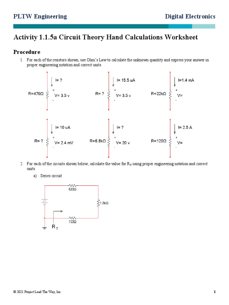 CircuitTheoryHandCalculations Worksheet | PDF | Series And Parallel ...