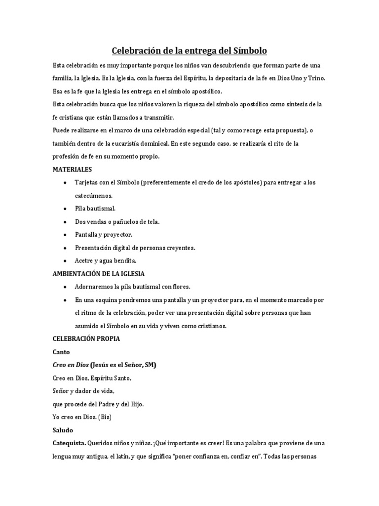 Entrega del Símbolo de la Fe a Niños | PDF | Bautismo | Fe