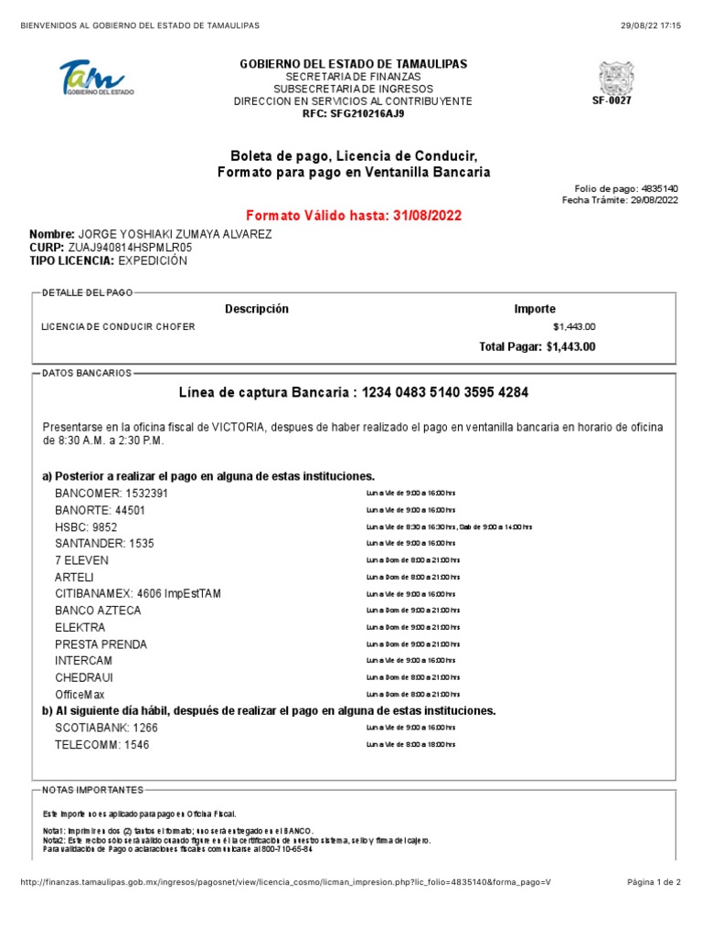 Pago de Licencia de Conducir en Tamaulipas | PDF | Gobierno | Gobierno
