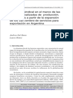 DEL BONO, A., HENRY, L. (2008) La Acción Sindical en El Marco de Las Formas Globalizadas de Producción... La Expansión de Los Call Centers de Servicios para Exportación en Argentina