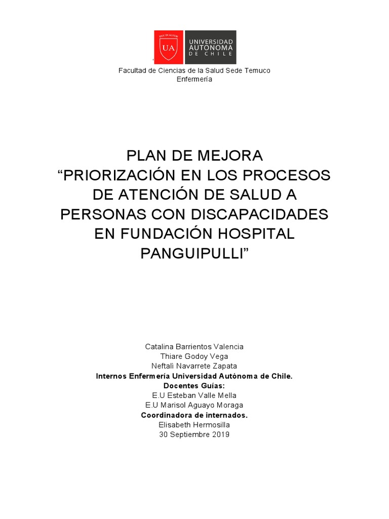Plan de Mejora Hospital Panguipulli, | PDF | Hospital | Espectro autista