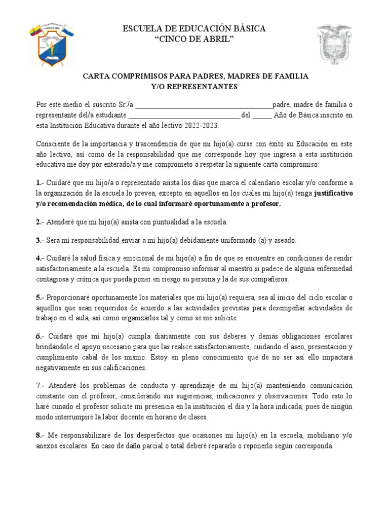 Carta Compromiso para Padres de Familia | PDF | Maestros