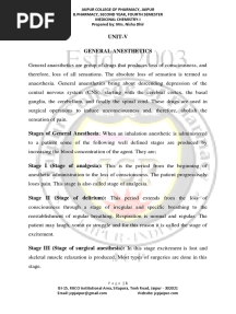 Medicinal Chemistry Unit V General Anesthetic