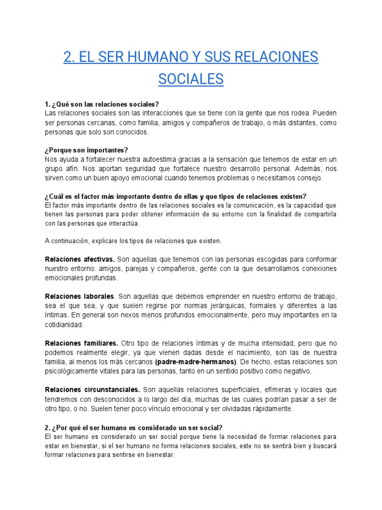 El Ser Humano y Sus Relaciones Sociales | PDF | Las emociones | Autoestima