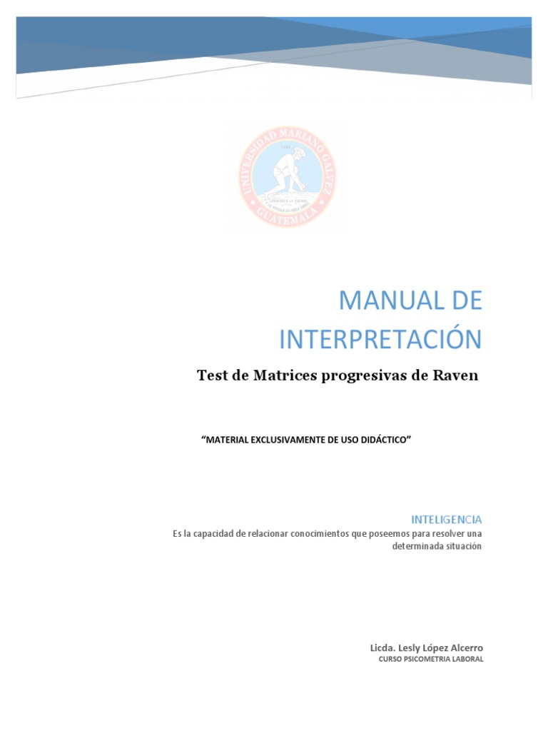 Manual Test de Matrices de Raven | PDF | Inteligencia | Cognición