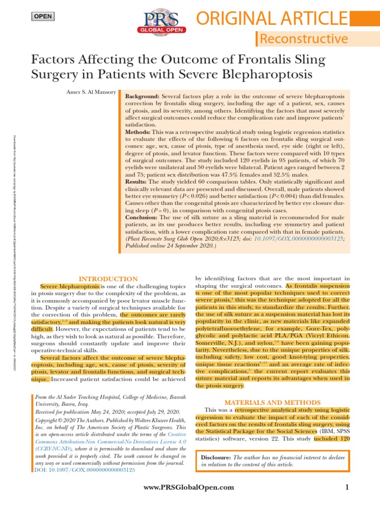 Factors Affecting The of Frontalis Sling.32 PDF Human Eye