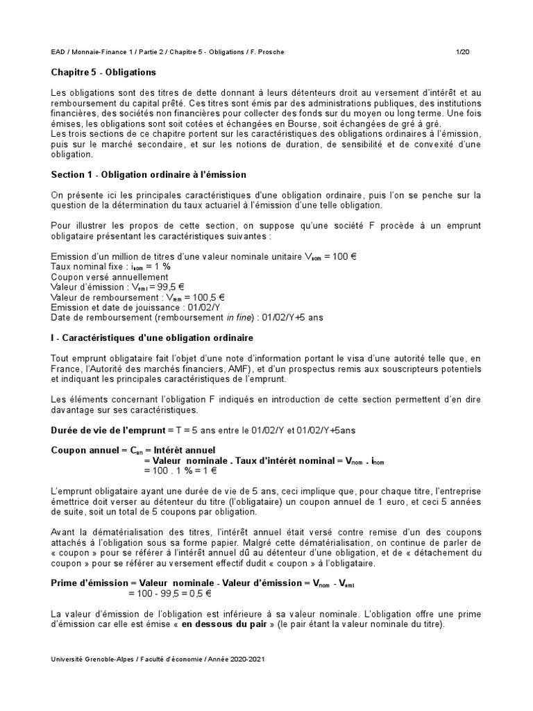MF1 EAD F7 CH 5 - Obligations | PDF | Obligation (Finance) | Prêts