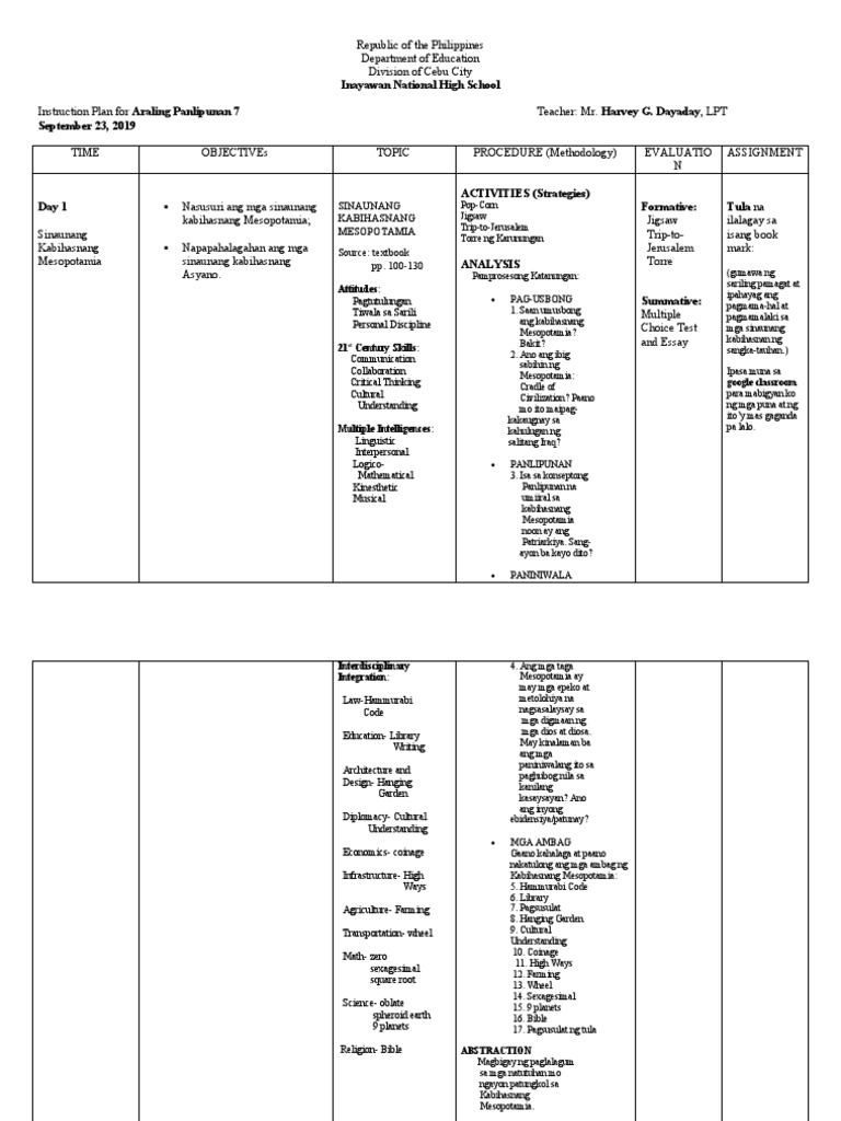 Dayaday (2019) CTU Demonstration Lesson Plan | PDF
