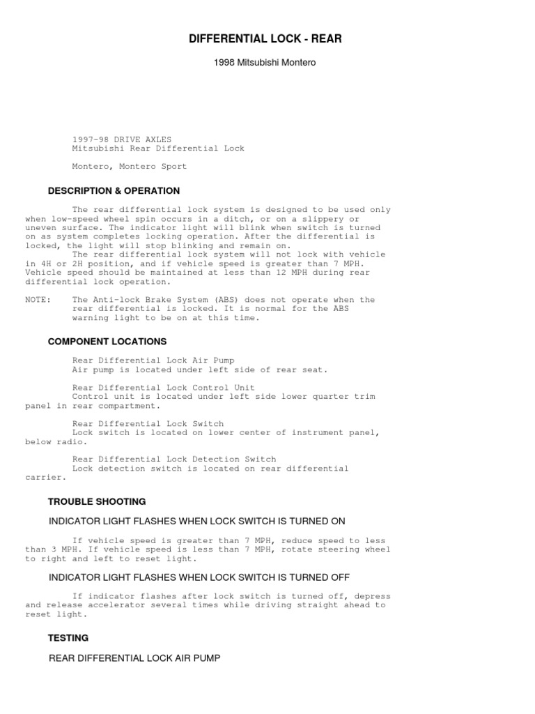 Pajero Rear Differential Lock Guide | PDF | Anti Lock Braking System ...