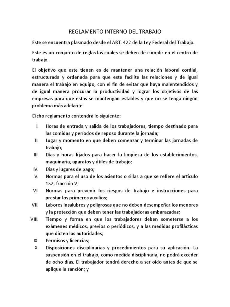 Reglamento Interno de Trabajo según la Ley | PDF | Regulación | Justicia