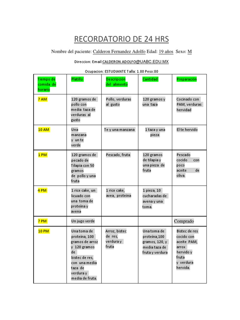24 Horas | PDF | Vegetales | Nutrición